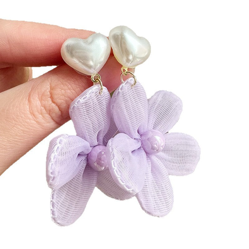 Purple Camellia Love Heart Gentle Fairy Spirit Earrings
