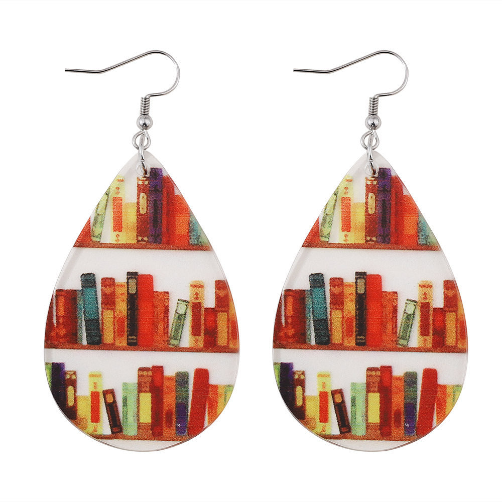 Bookshelf Transparent Acrylic Graduation School Opening Earrings