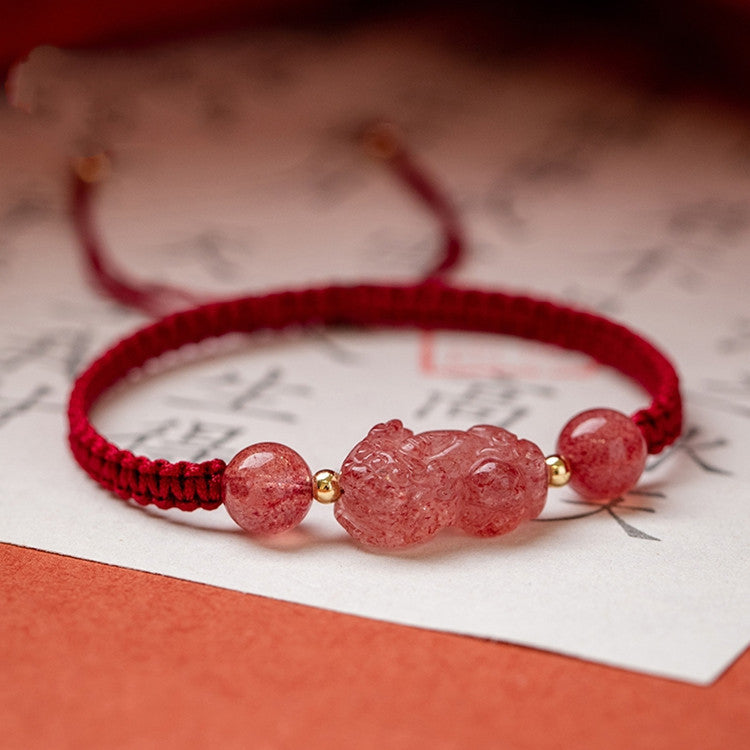 Women's & Children's Cinnabar Crystal Strawberry Quartz Hand-woven Red Bracelets