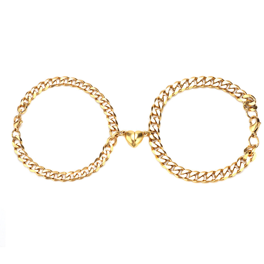 Men's Stainless Steel Titanium Cuban Love Magnet Bracelets