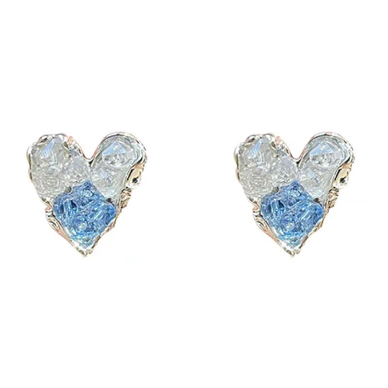 Sier Needle Blue Gradient Crystal Love Earrings