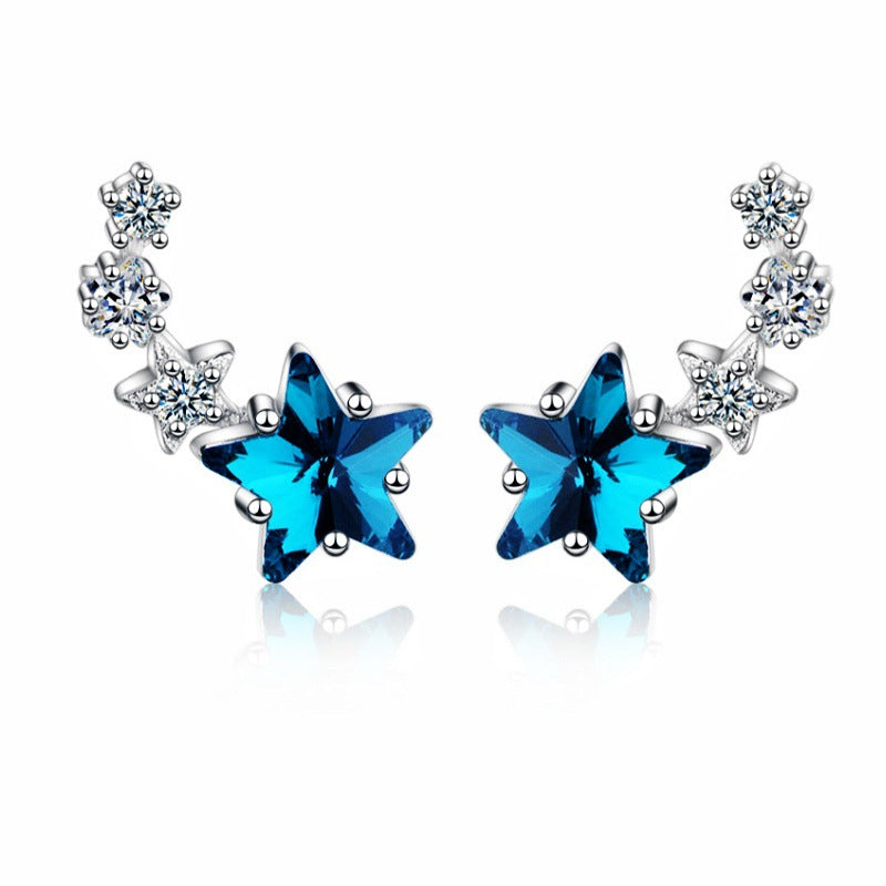 Women's Korean Style Giant Beauty Arc Zircon Fresh Blue Earrings