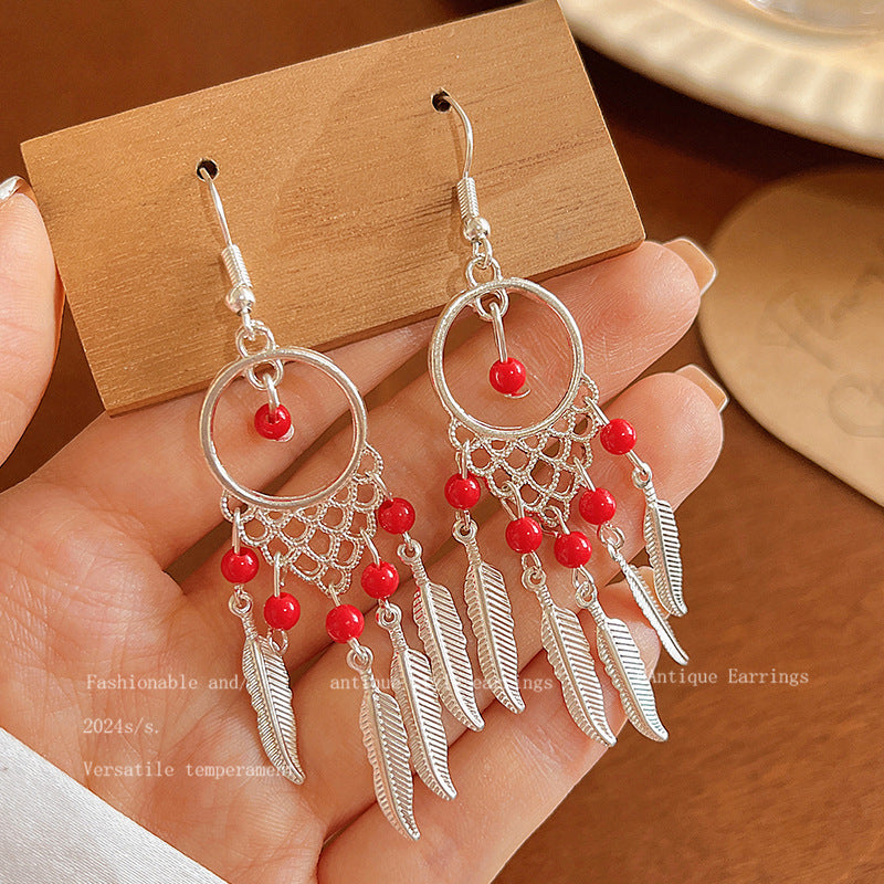 Women's Bohemian Style Long Feather Tassel Ethnic Earrings