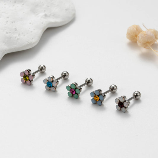 Stainless Steel Color Zircon Flower Ear Bone Earrings