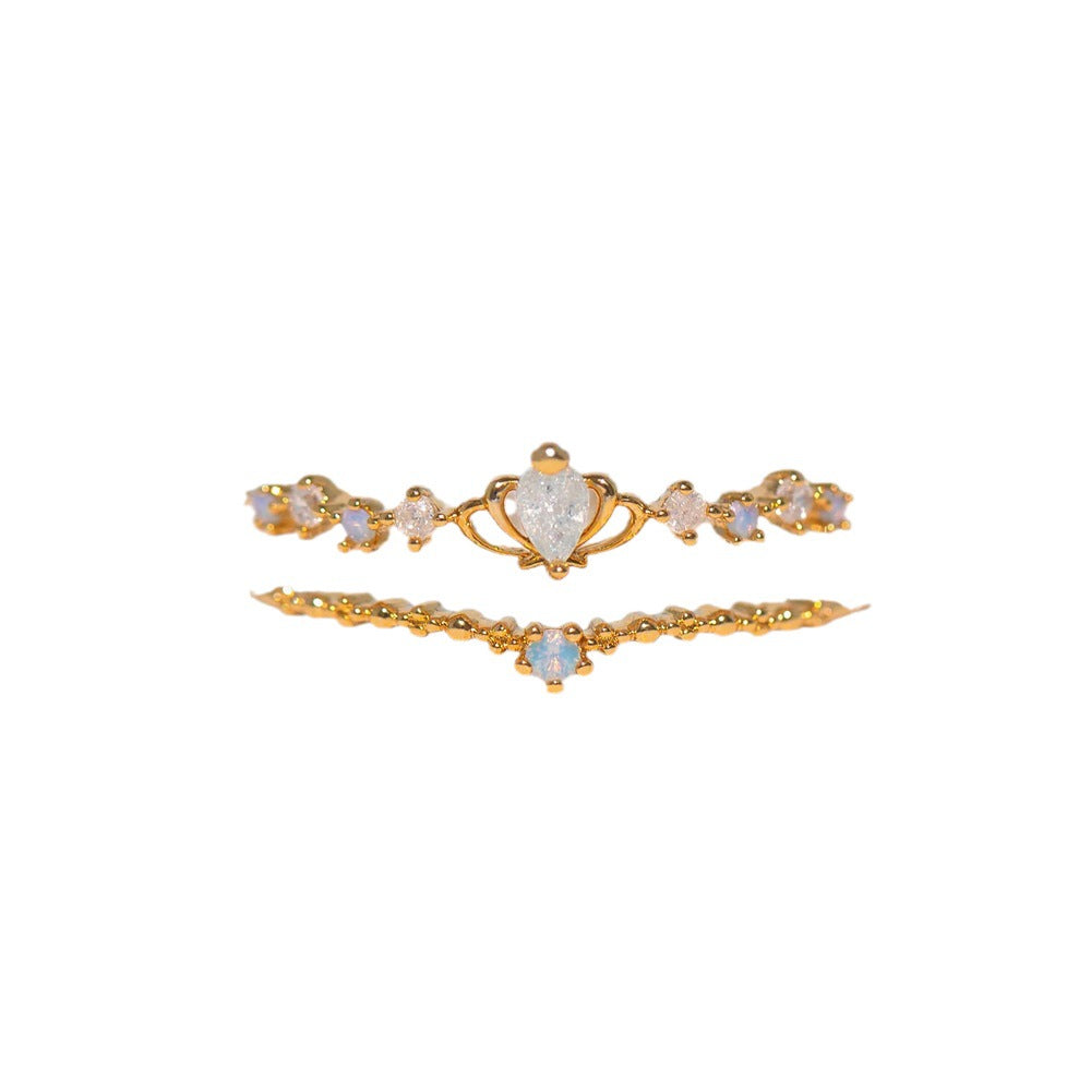 Super Fairy Beautiful Fine Color Zircon Set Niche Twin Rings
