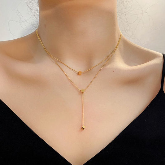 Women's Niche Design Small Square Clavicle Chain Titanium Necklaces