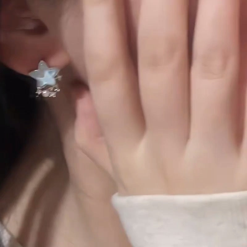 Moon Blue Star Pearl Female Summer Earrings