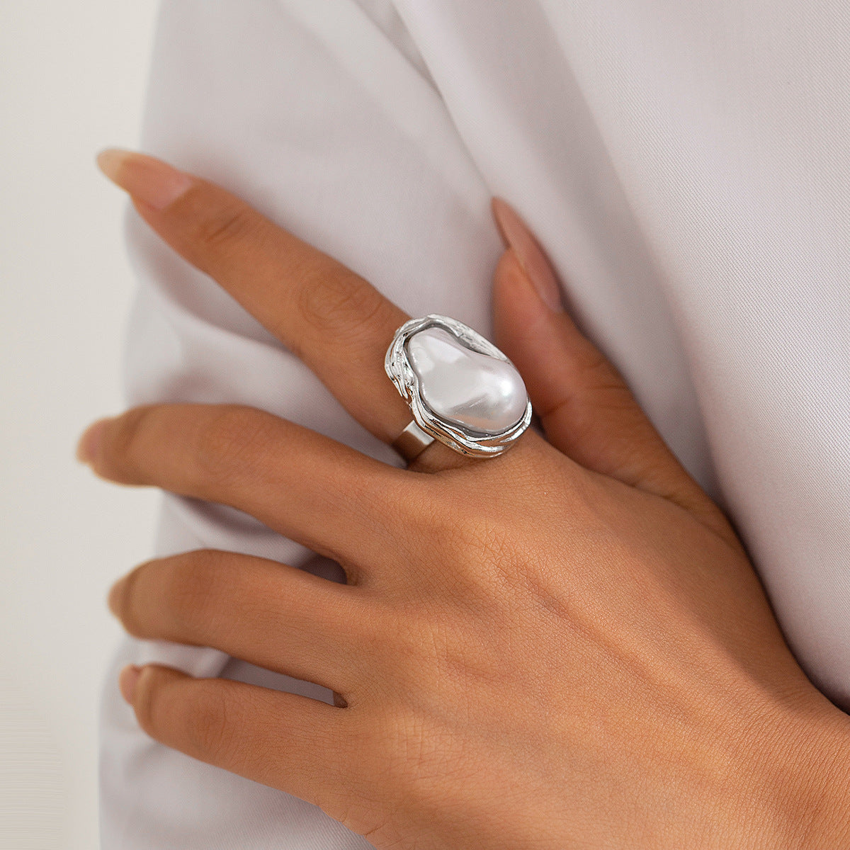 Wind Irregular Baroque Imitation Pearl Open Rings