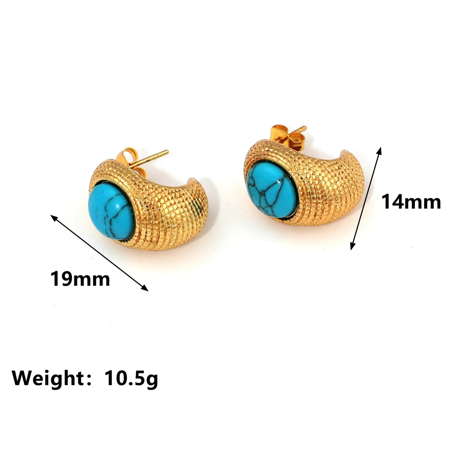 Stainless Steel Turquoise Hydraulic Shaped Titanium Stud Earrings