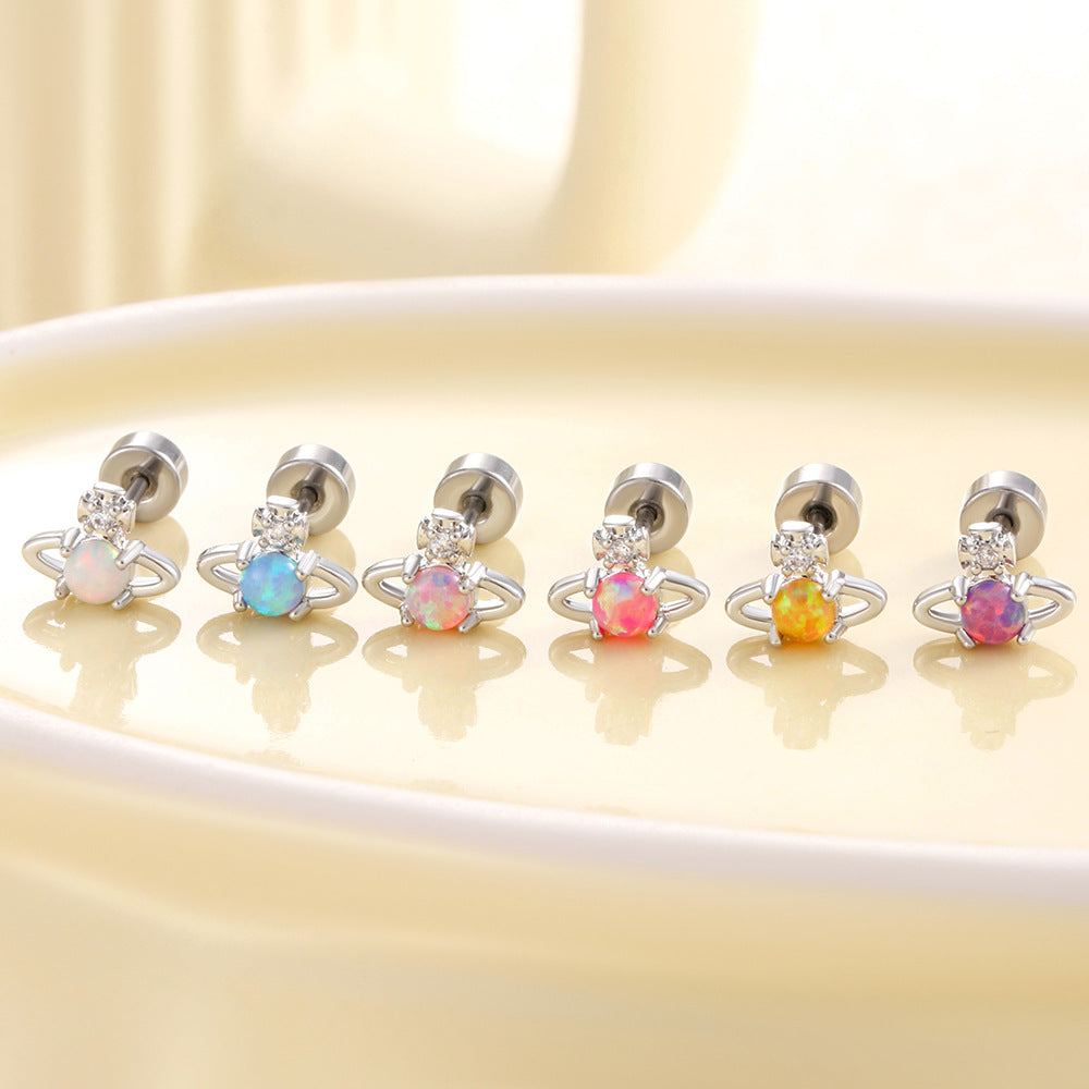 Henson Opal Saturn Niche High-grade Titanium Steel Screw Earrings