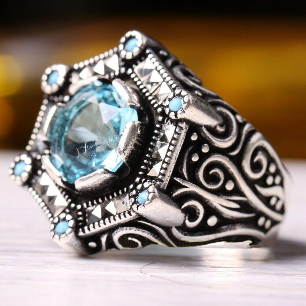 Men's Ornament Vintage Pattern Black Flat Zircon Rings