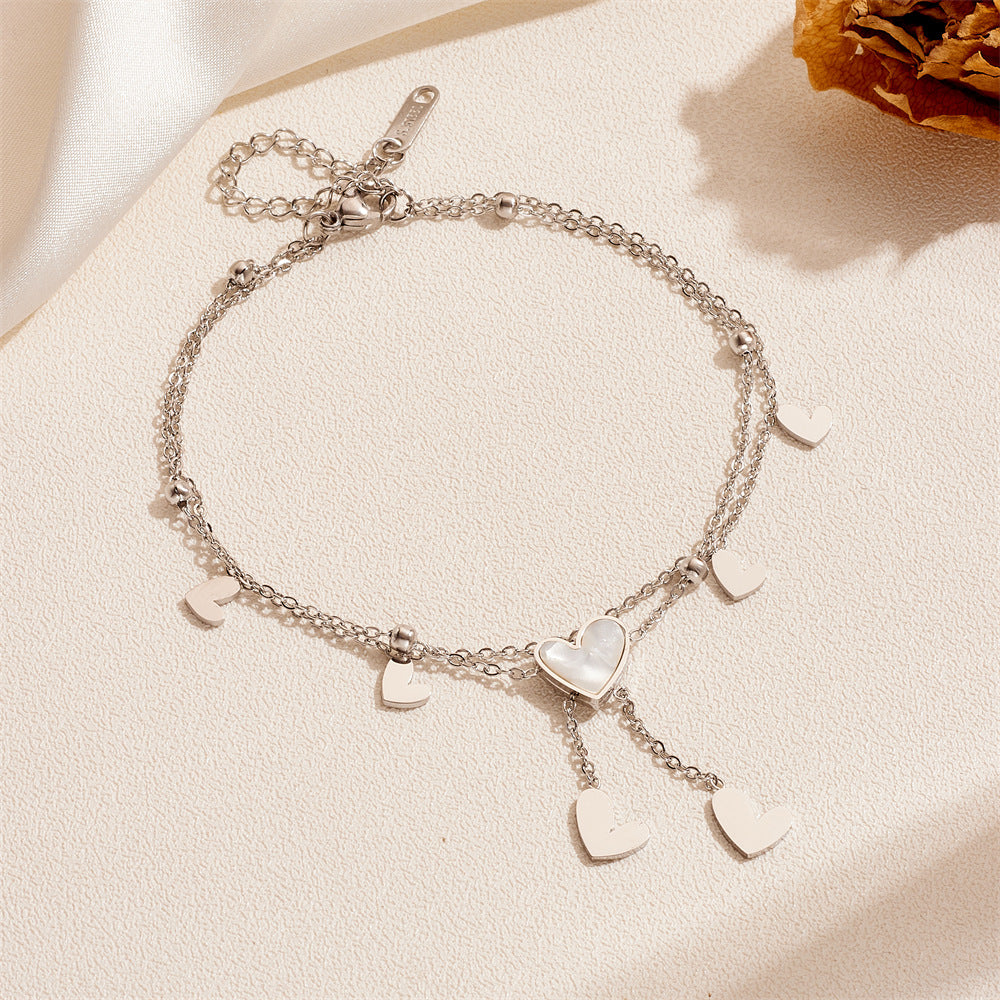 Women's Titanium Steel Peach Heart Tassel Stainless Color Retaining Heart-shaped Jewelry Set