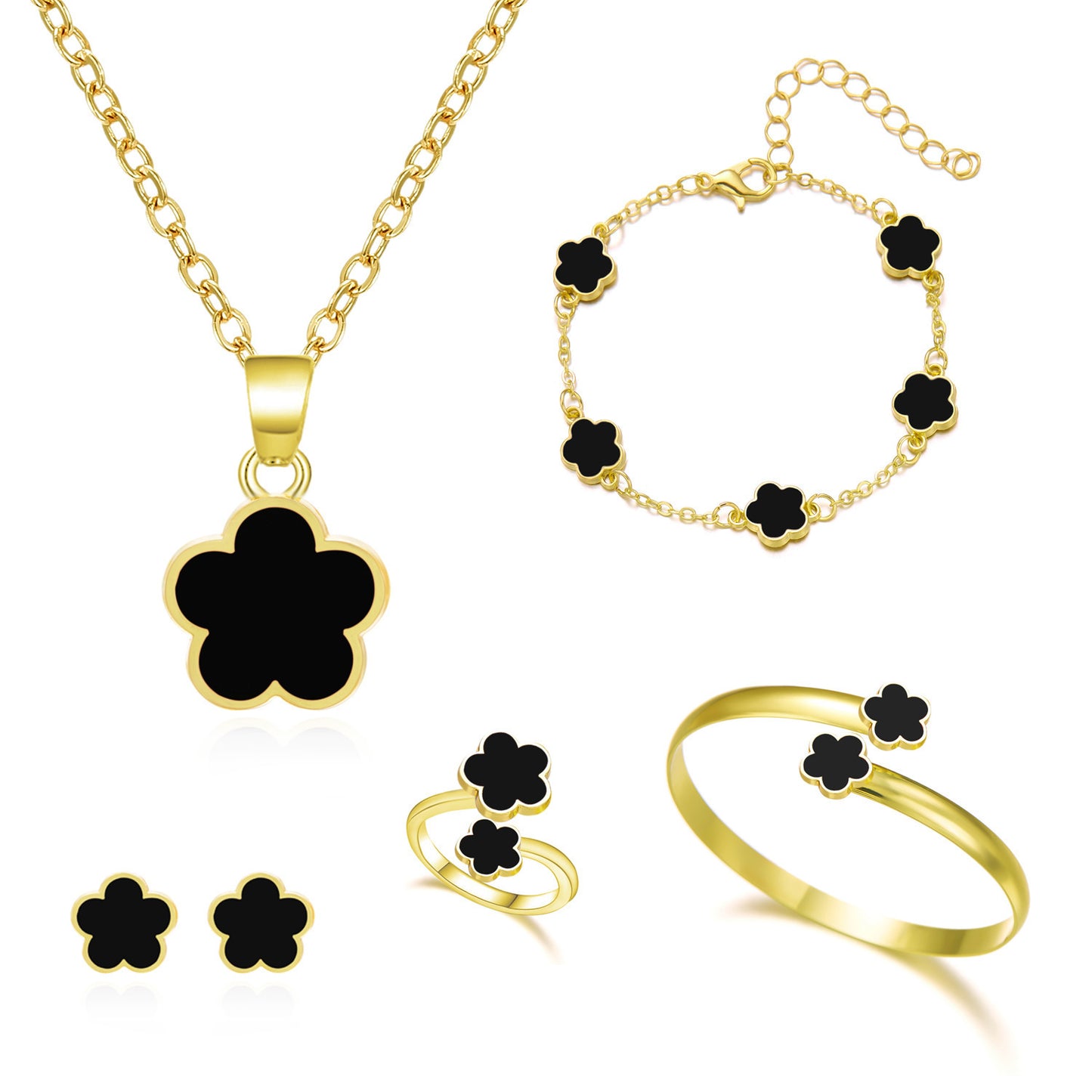 Women's Lucky Flower Parthenocissus Grass Earings Set Necklaces