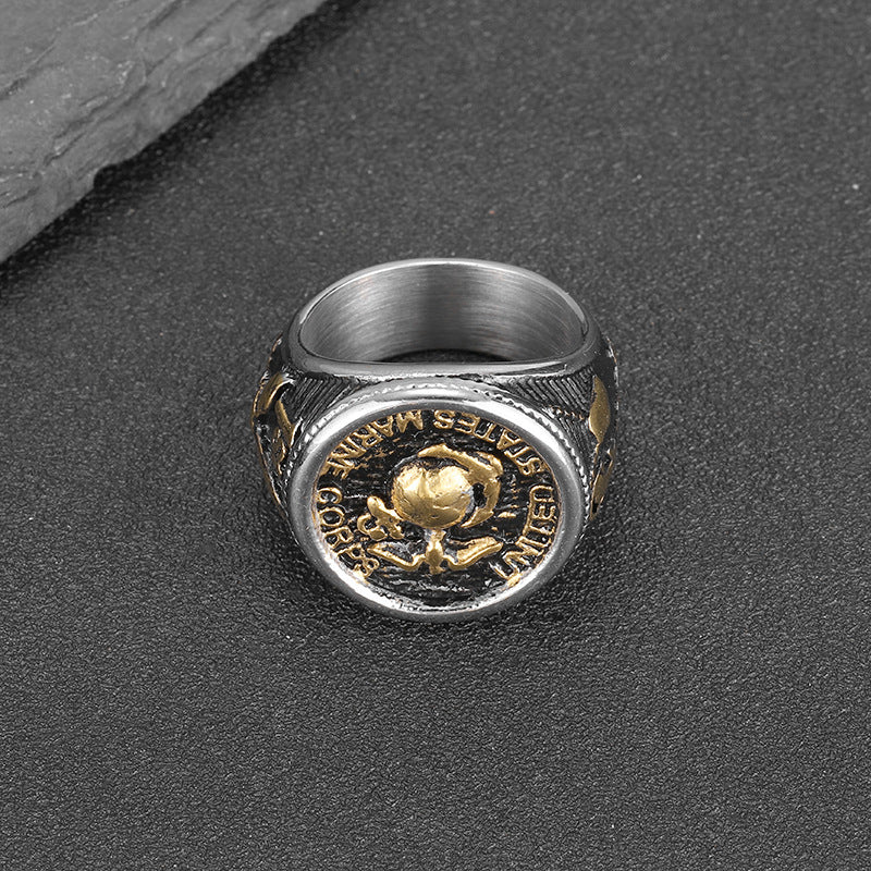 Men's Stainless Steel Polished Gold-plated Marine Eagle Rings
