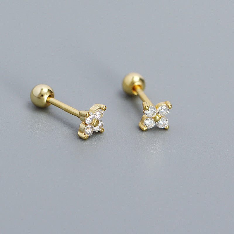 Women's Piercing Ear Sier Flower Zircon Thread Earrings