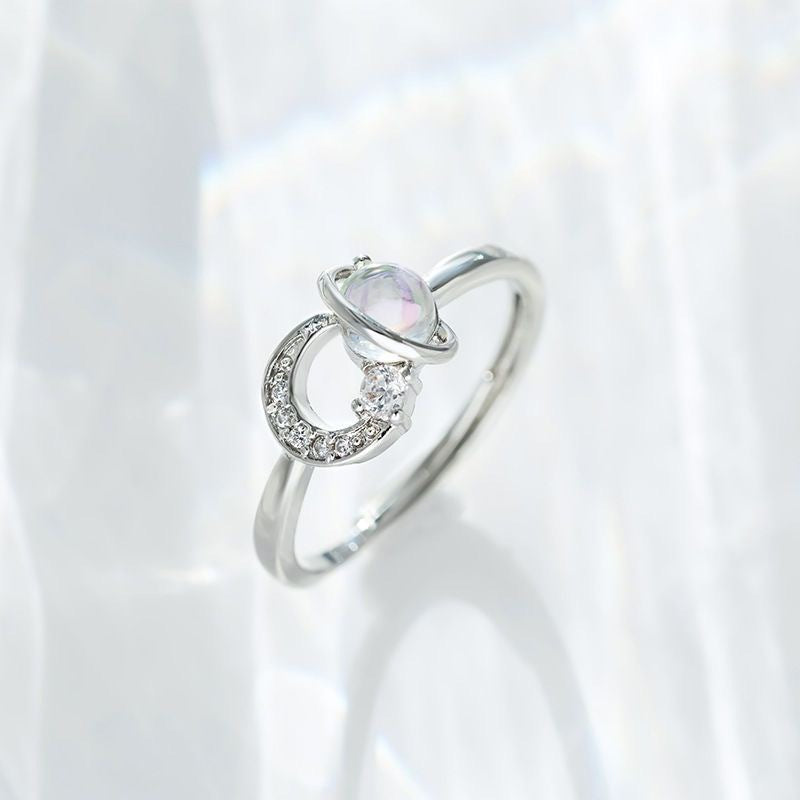 Star Moon Moonstone Female Design Korean Style Index Finger Fresh Ring