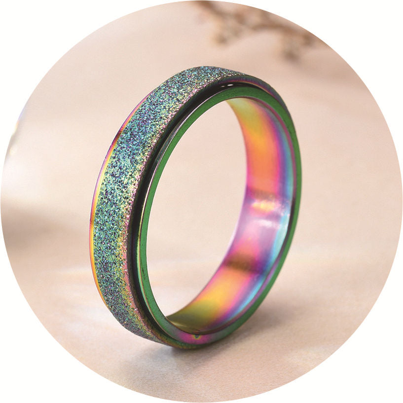 Titanium Steel Frosted Rotatable Colorful Pearl Rings
