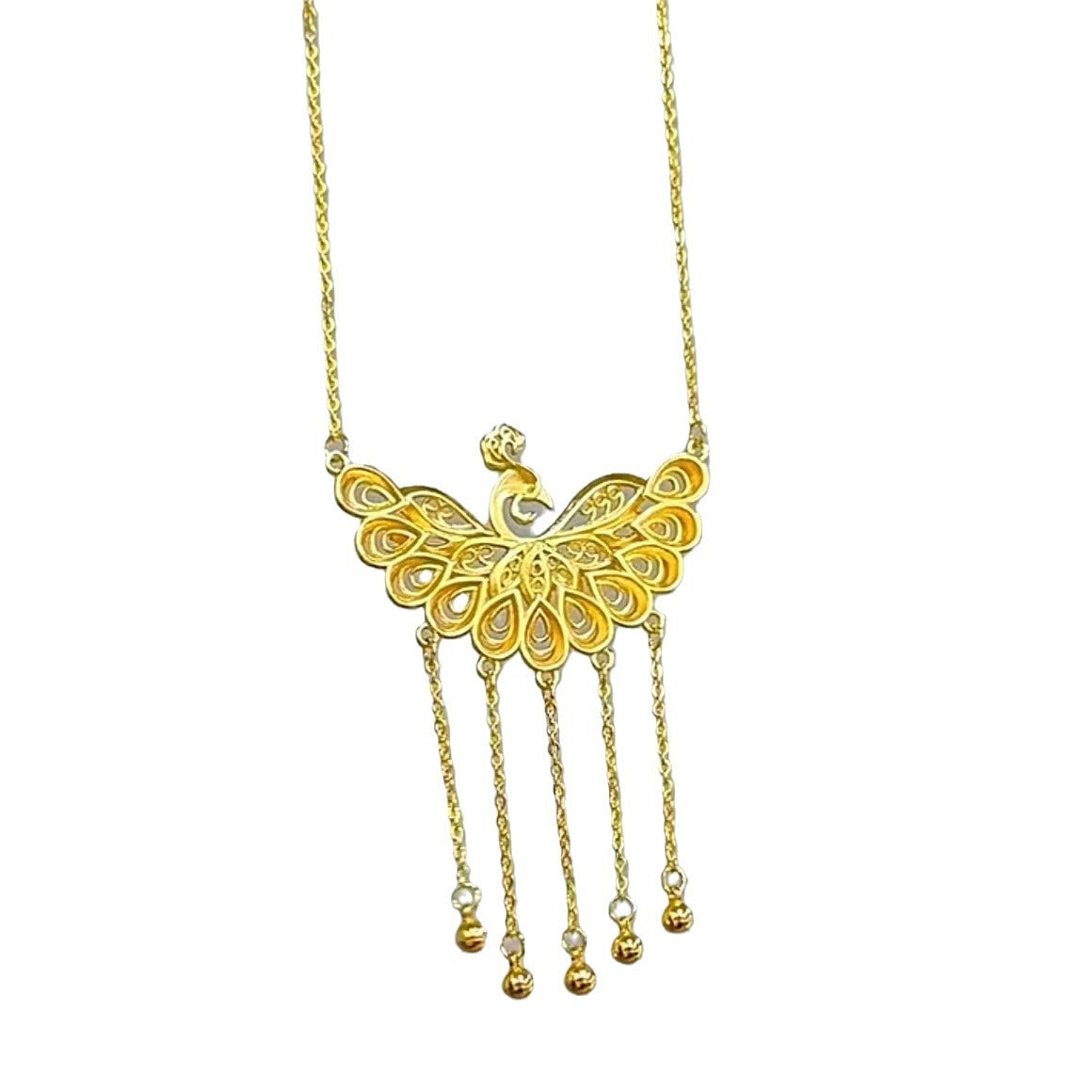 Women's Peacock Open Screen Tassel Yellow Gold Bridal Wedding Shop Chain Necklace