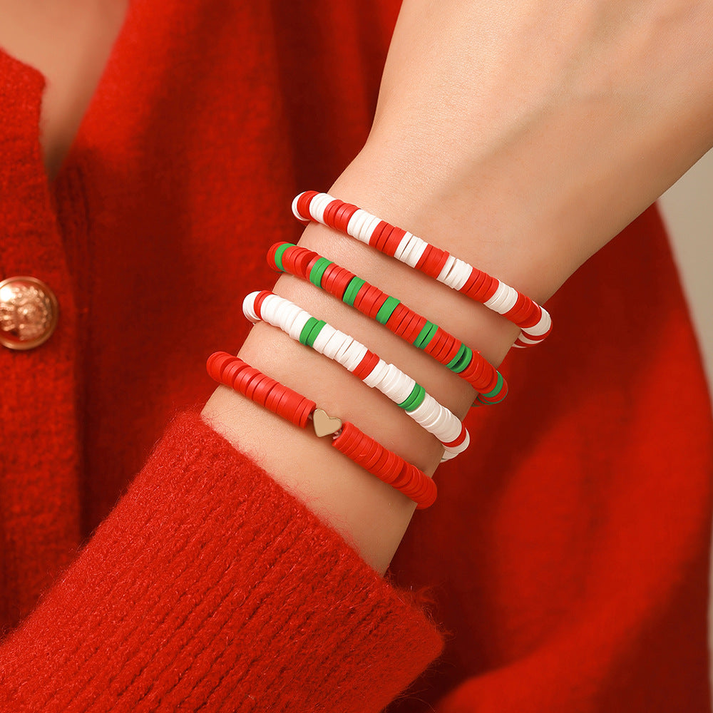 Red Green Christmas Letter Polymer Clay Bracelets