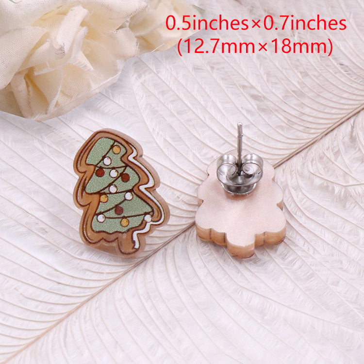 Tree Gingerbread Man Candy Cute Fashion Earrings