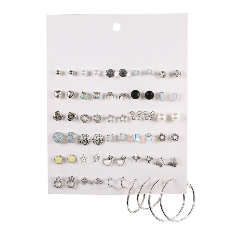 Suit Geometric Metal Pearl Diamond Pair Storage Ear Earrings