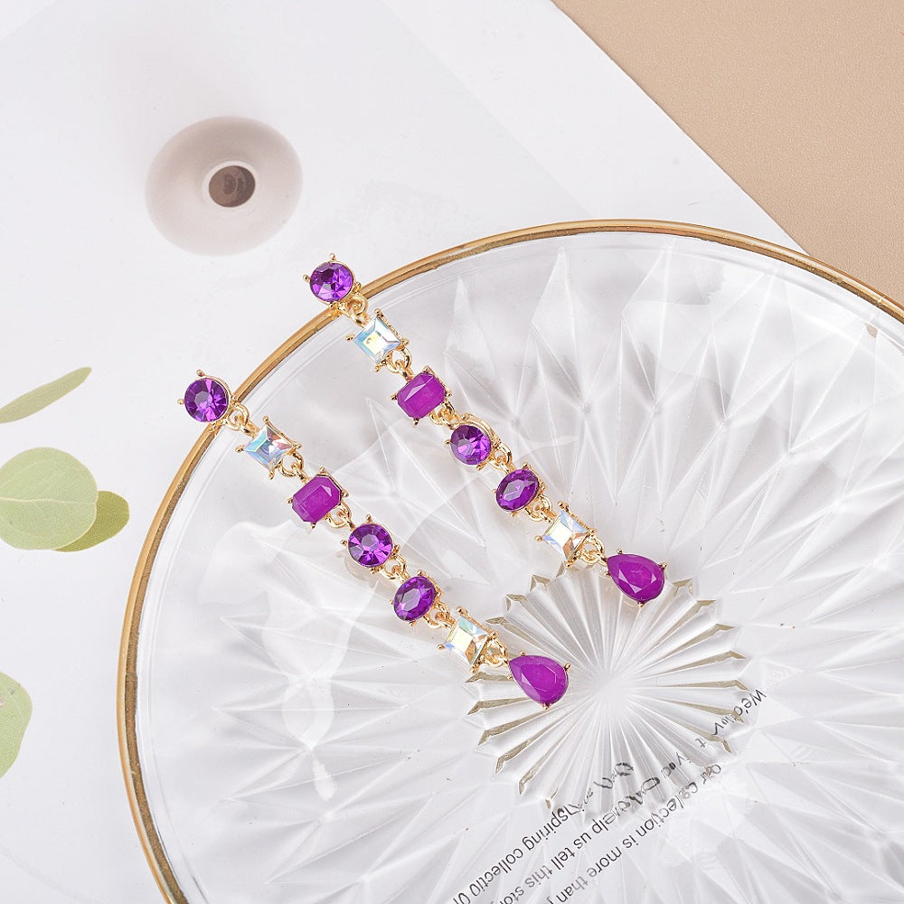 Crystal Small Fresh Long Tassel Fashionable Earrings