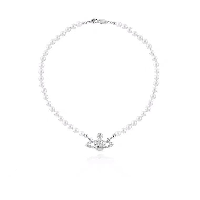 The West Vivian Saturn Pearl Clavicle Chain Necklaces
