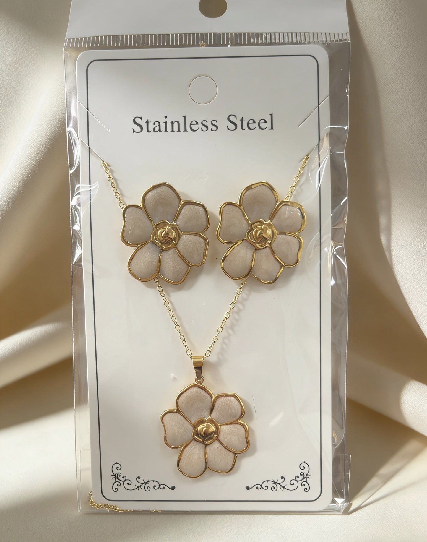Flower Water Drops Glaze Personality Stainless Jewelry Set