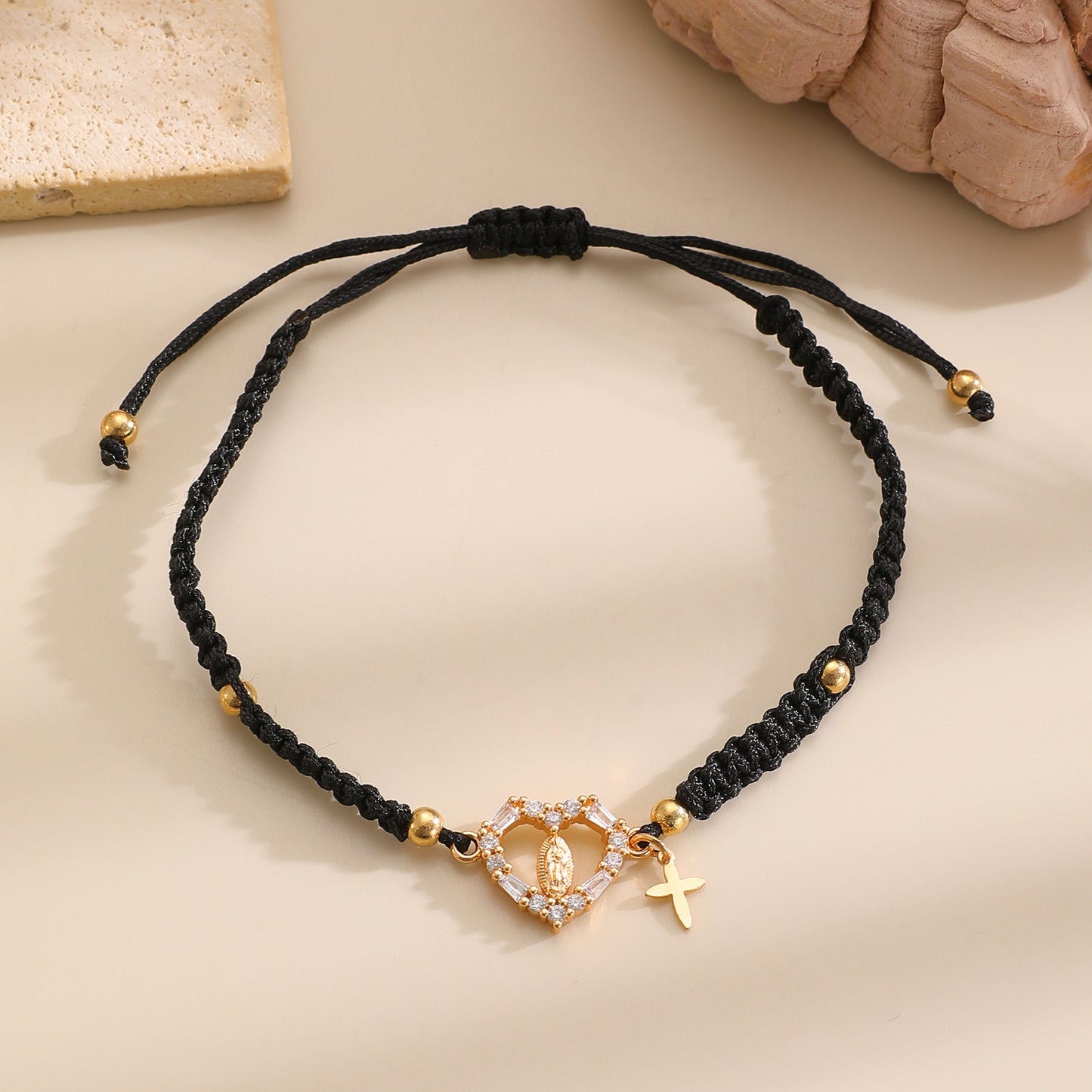 Virgin Mary Loving Heart Zircon Woven Female Bracelet