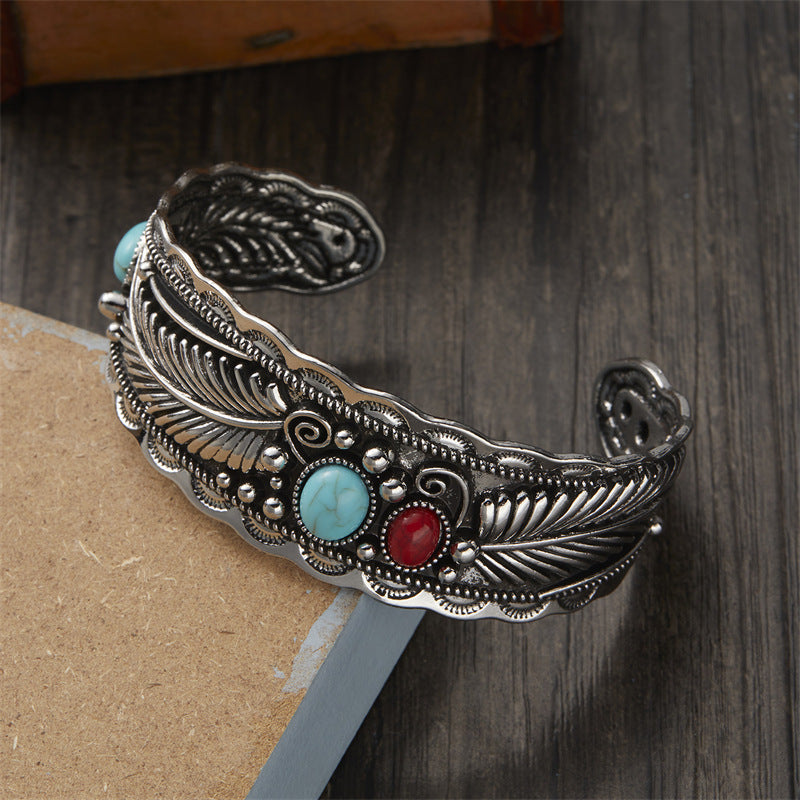 Women's Navajo Style Oval Turquoise Retro Two-tone Bracelets