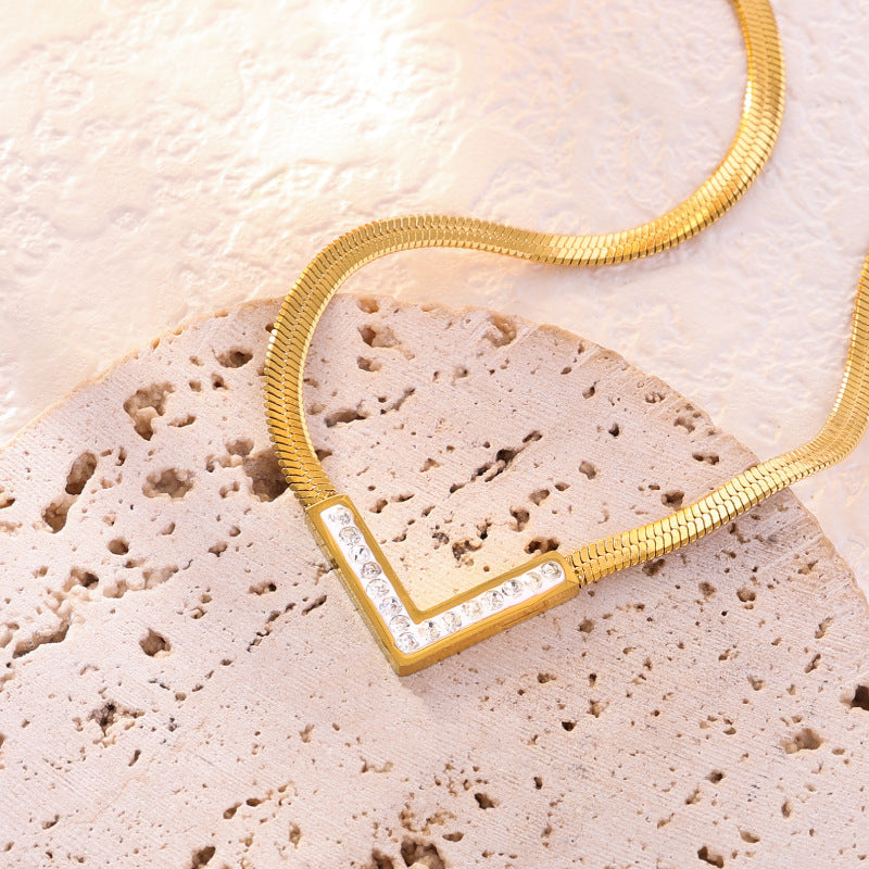 Titanium Steel V-shaped Light Luxury High-grade Flat Snake Necklaces