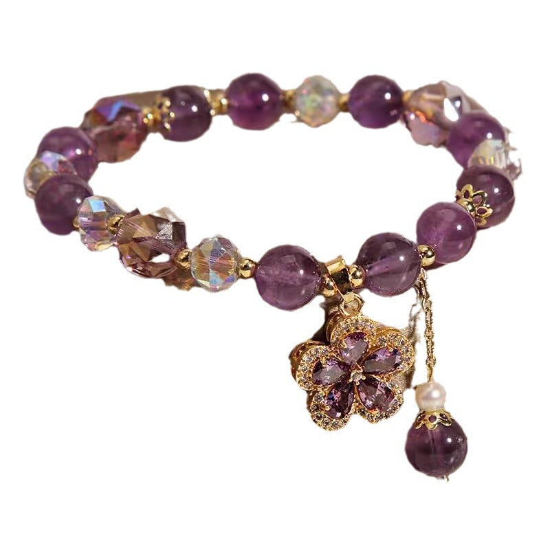 Natural Amethyst Five-leaf Flower Mori Style Water Drop Bracelets
