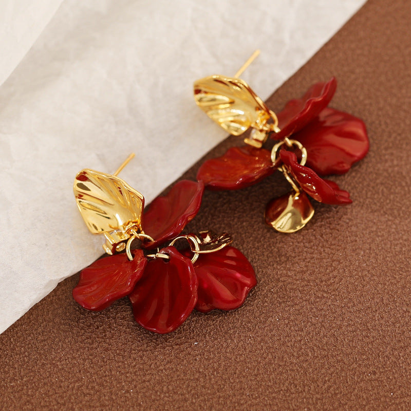 Petal Tassel Elegant French Retro Clip Earrings
