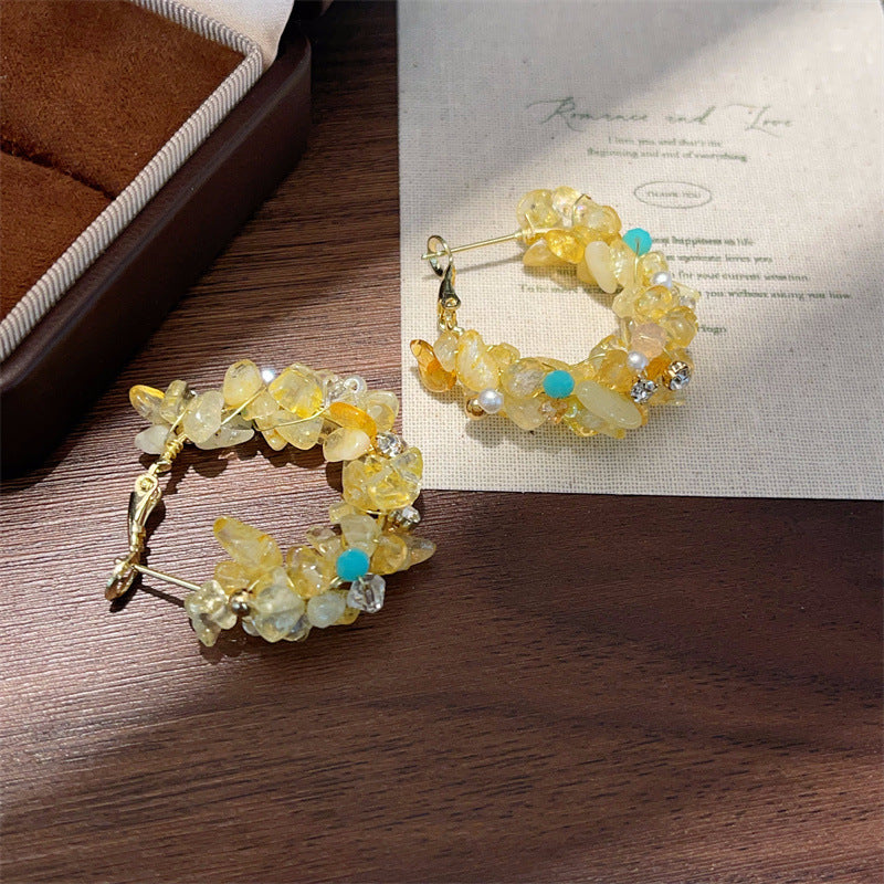 Gravel Zircon Shaped Female Niche White Earrings