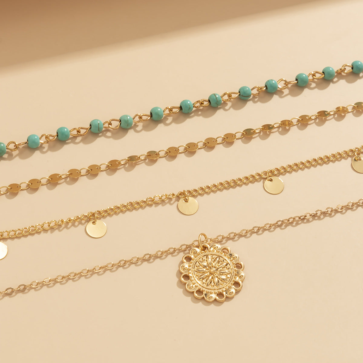 Ornament Niche Turquoise Mixed Handmade Chain Sequins Flower Disk Necklaces