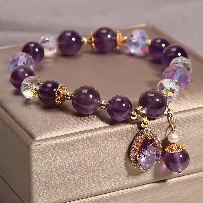 Natural Amethyst Five-leaf Flower Mori Style Water Drop Bracelets