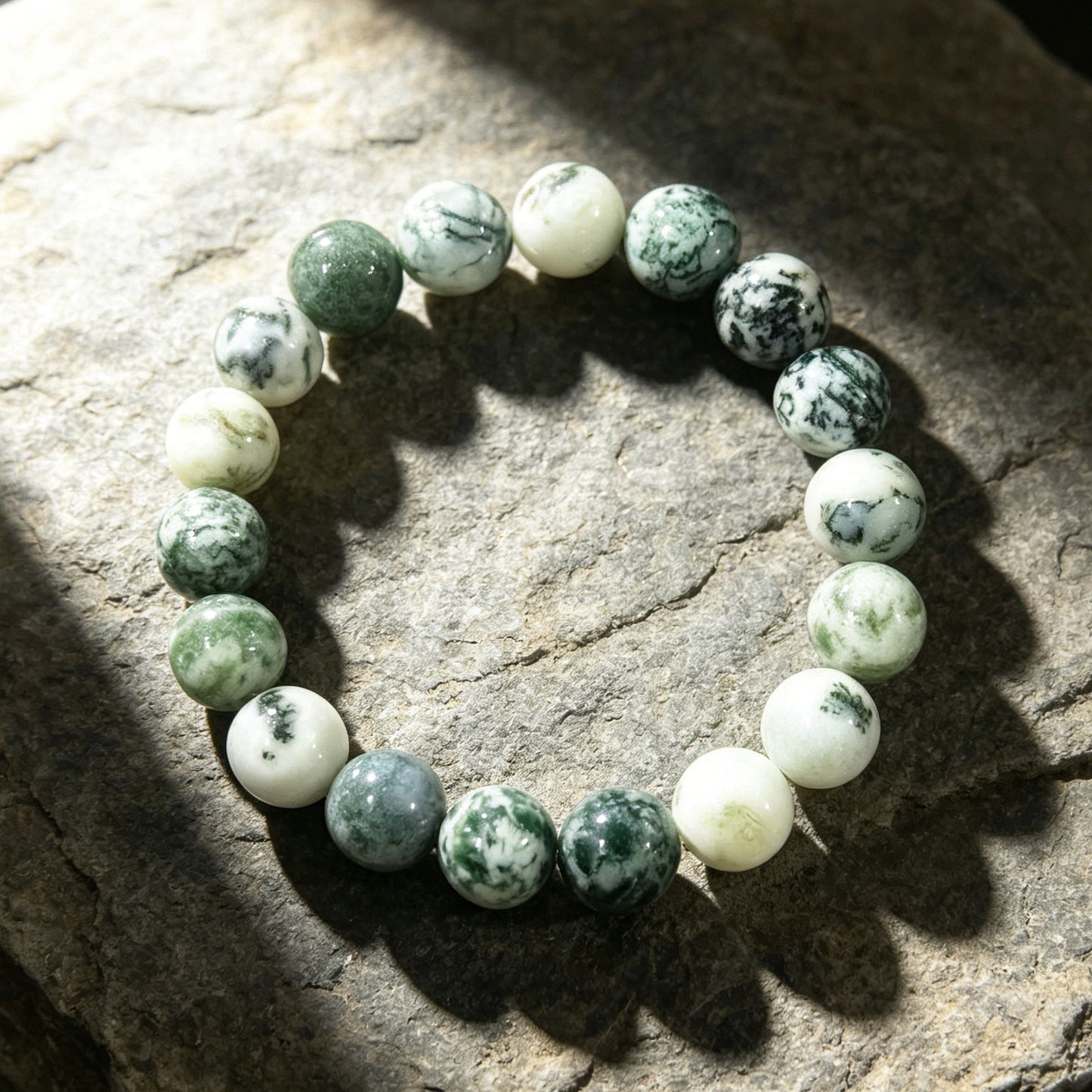 Natural Stone Beaded Green Agate Tree Bracelet