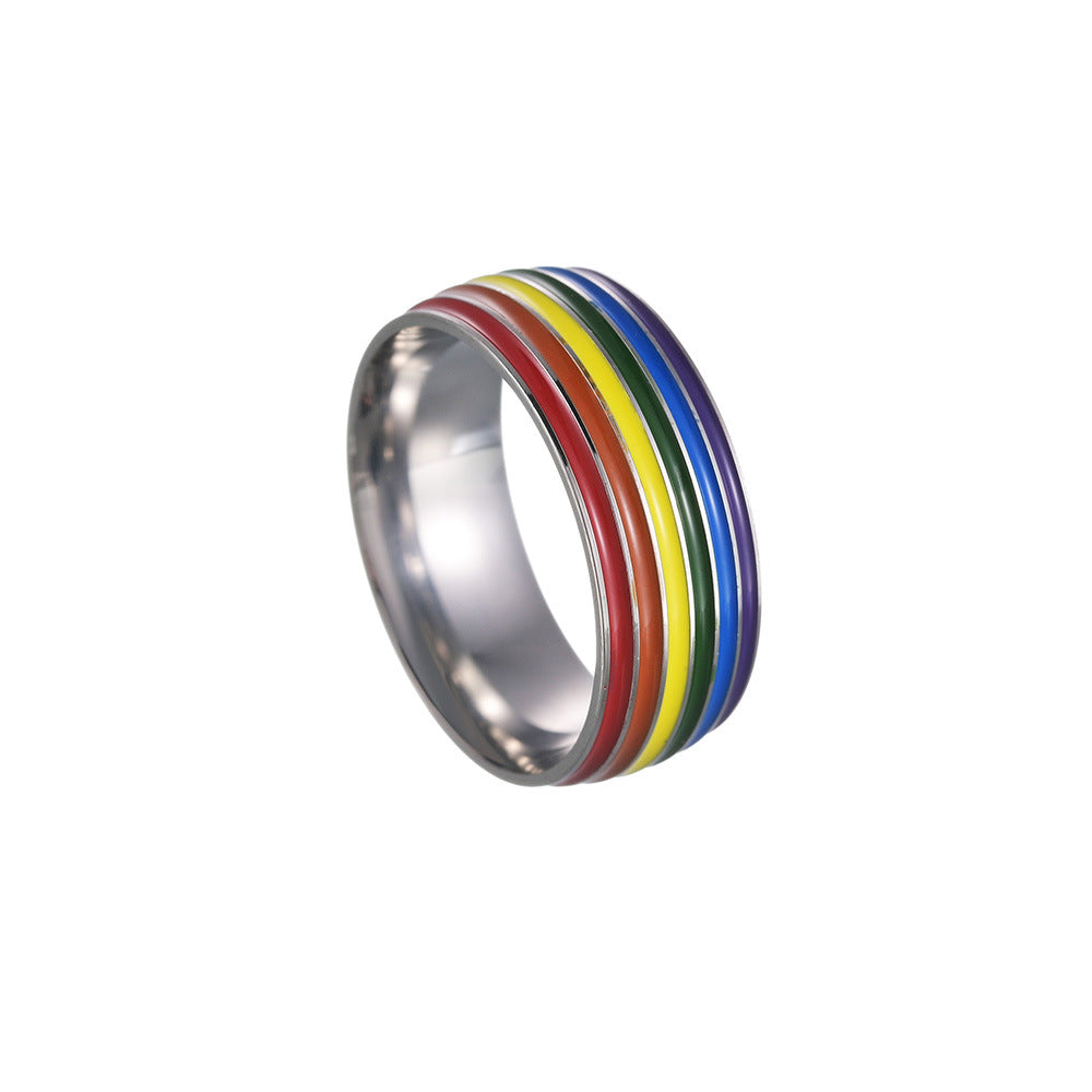 Men's Multicolor Rainbow Ornament Dripping Titanium Steel Rings