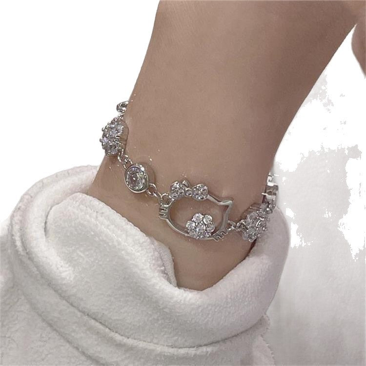 Cool Cat Head Rhinestone Flower Simple Personality Cute Bracelets