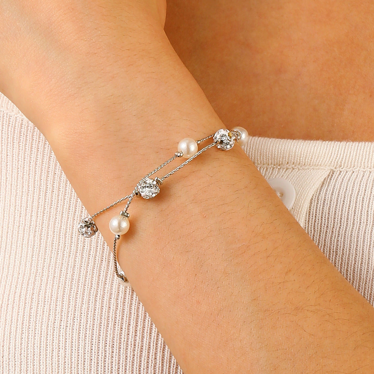 Women's Korean Simple Pearl Rhinestone Ball Beaded Bracelet