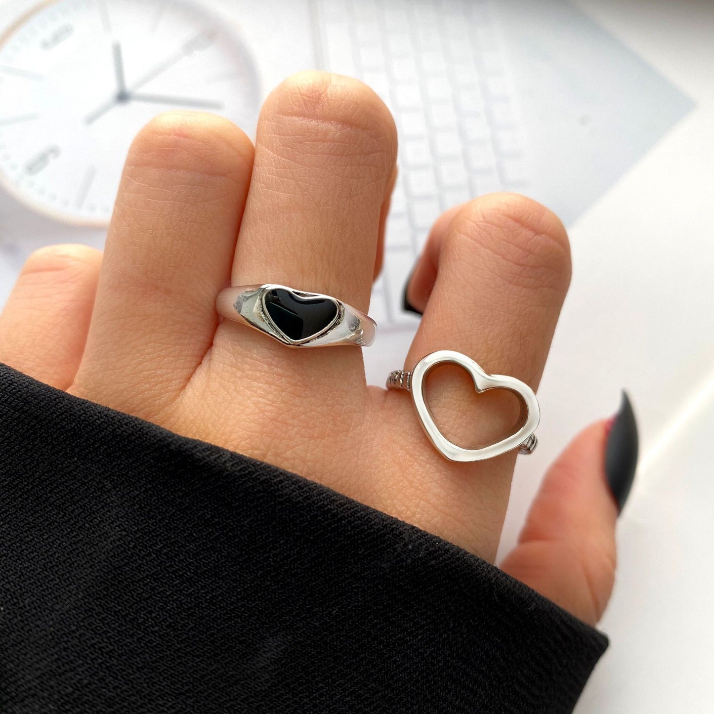 Opening Love Heart-shaped Set Hollow Cold Rings