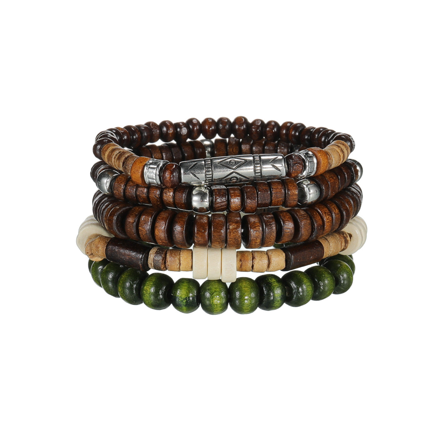 Men's Volcanic Rock Tigereye Wooden Bead Stretch Bracelets