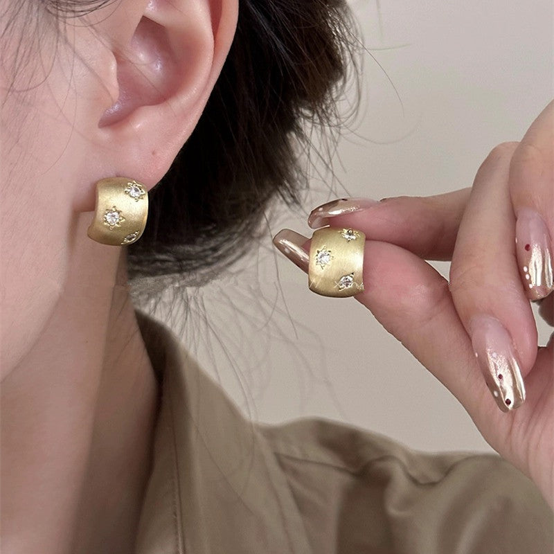 Women's Zircon Asterism Brushed Metal High-grade Simple Graceful Earrings