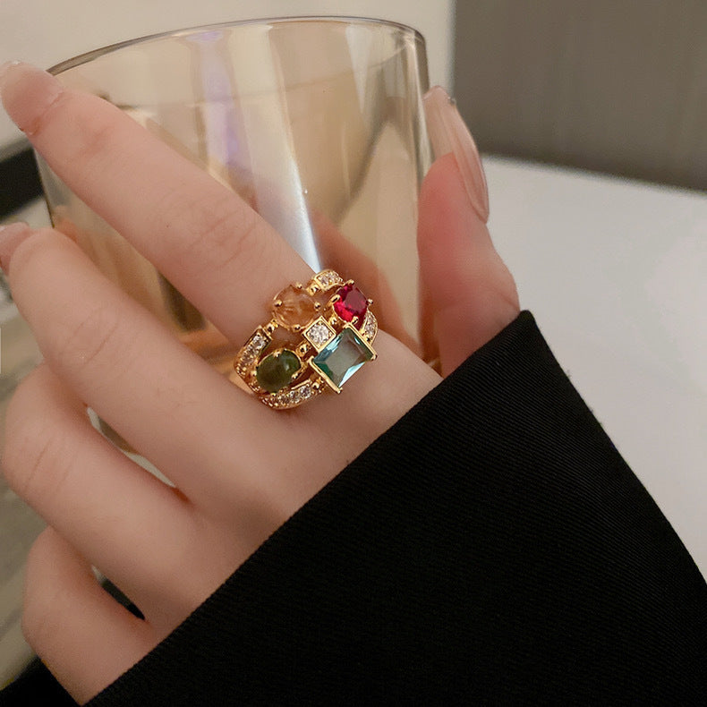 Geometric Ellipse Color Open Fashion Creative Design Rings