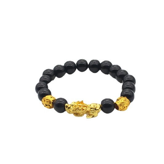 Women's & Men's Placer Gold Double Imitation Hard Pure Obsidian Bracelets