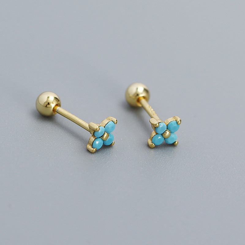 Women's Piercing Ear Sier Flower Zircon Thread Earrings