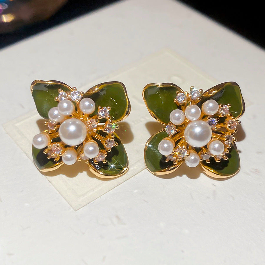 Women's Bead Flower Tassel Light Luxury High-grade Vacation Style Earrings