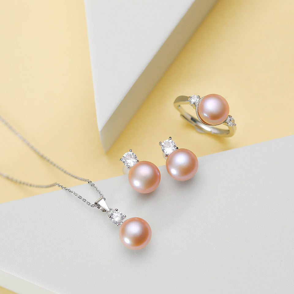 Princess Style Freshwater Pearl Three-piece Suit Rings