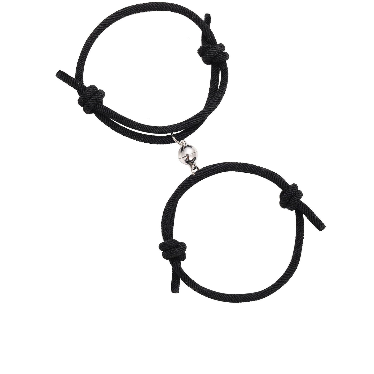 Women's & Men's Black White Rope Alloy Magnet Suction Bracelets