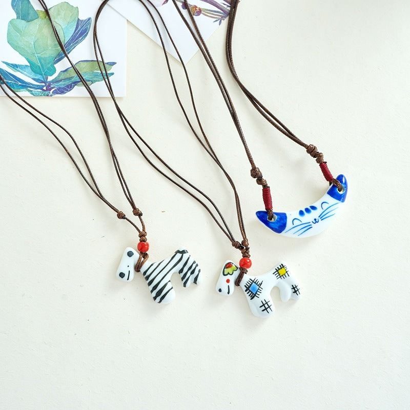 Ceramic Ornament Cute Cartoon Sweater Chain Long Necklaces
